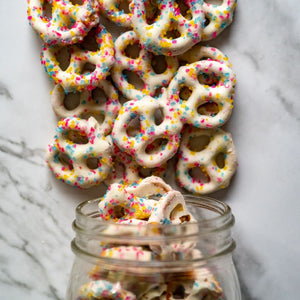 pastel sprinkled bowtie pretzels