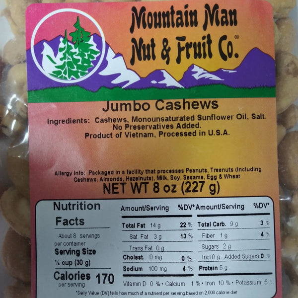 jumbo cashews 8 oz label