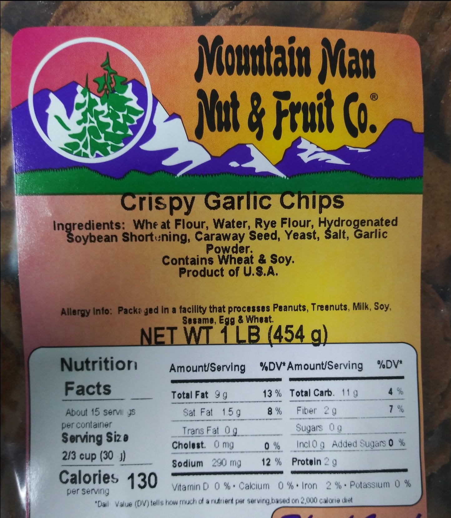 crispy garlic chips label