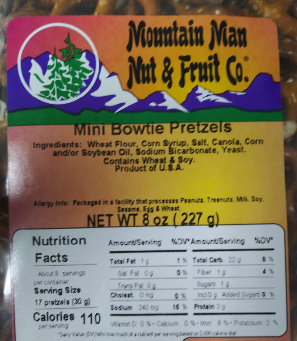 mini bowtie pretzels label