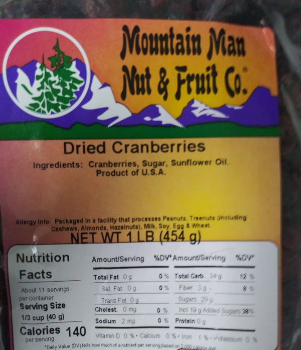 dried cranberries label