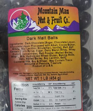 dark chocolate malt balls label
