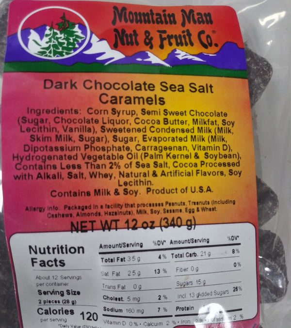 dark chocolate sea salt caramels label