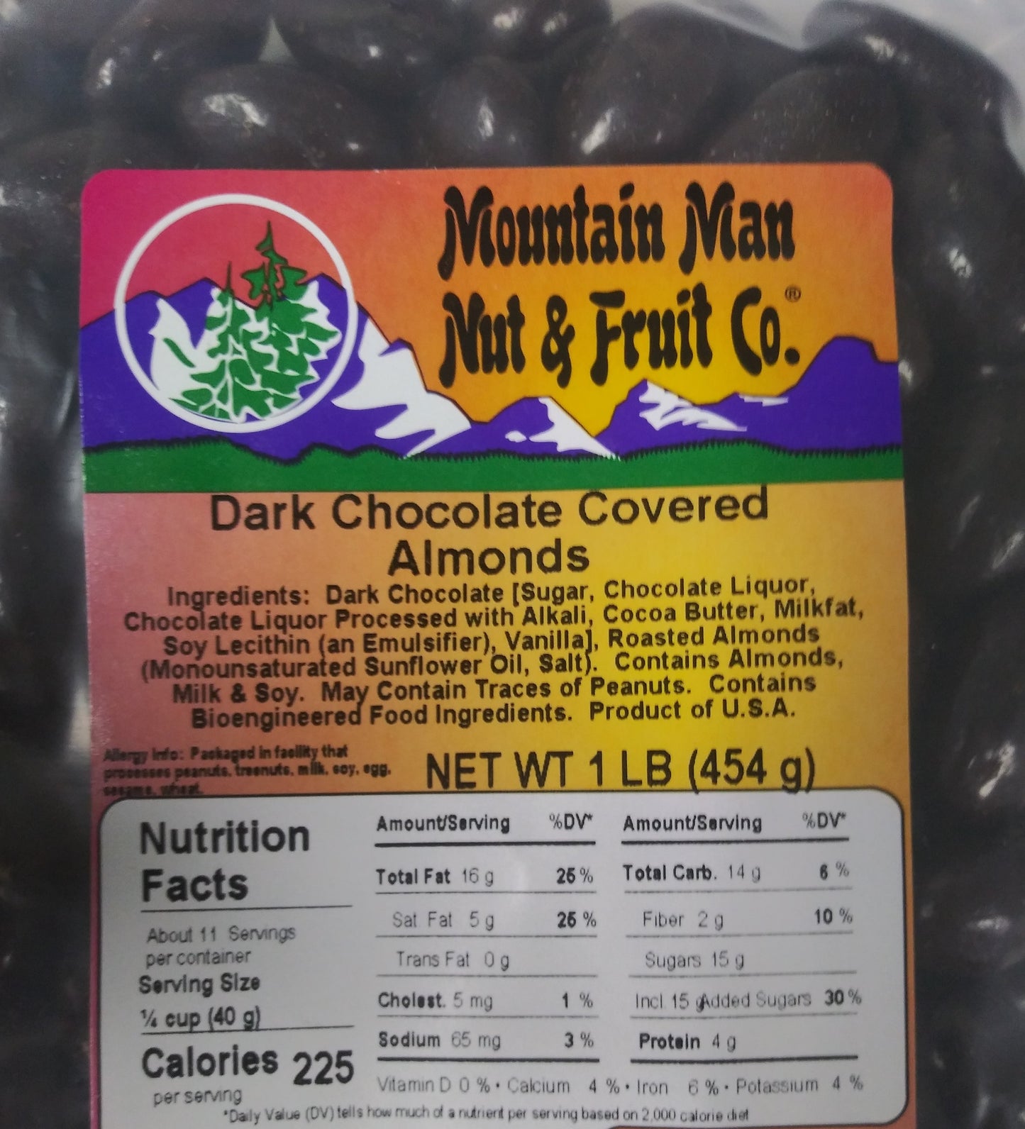dark chocolate covered almonds label