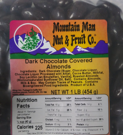dark chocolate covered almonds label