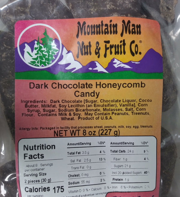 dark chocolate covered honeycomb label