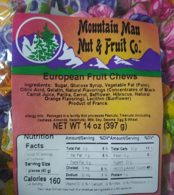 European Fruit Chews Label